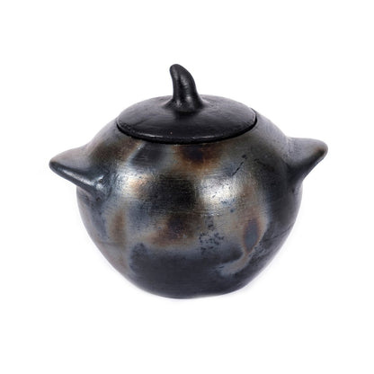 Terracotta Storage Jar - Large Burned Kitchen Container with Lid