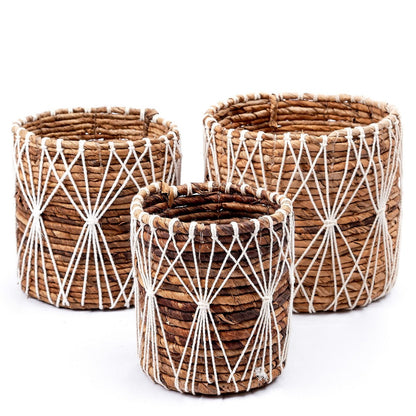 Banana Fibre Plant Basket – Handwoven Storage Basket with Macramé Detail