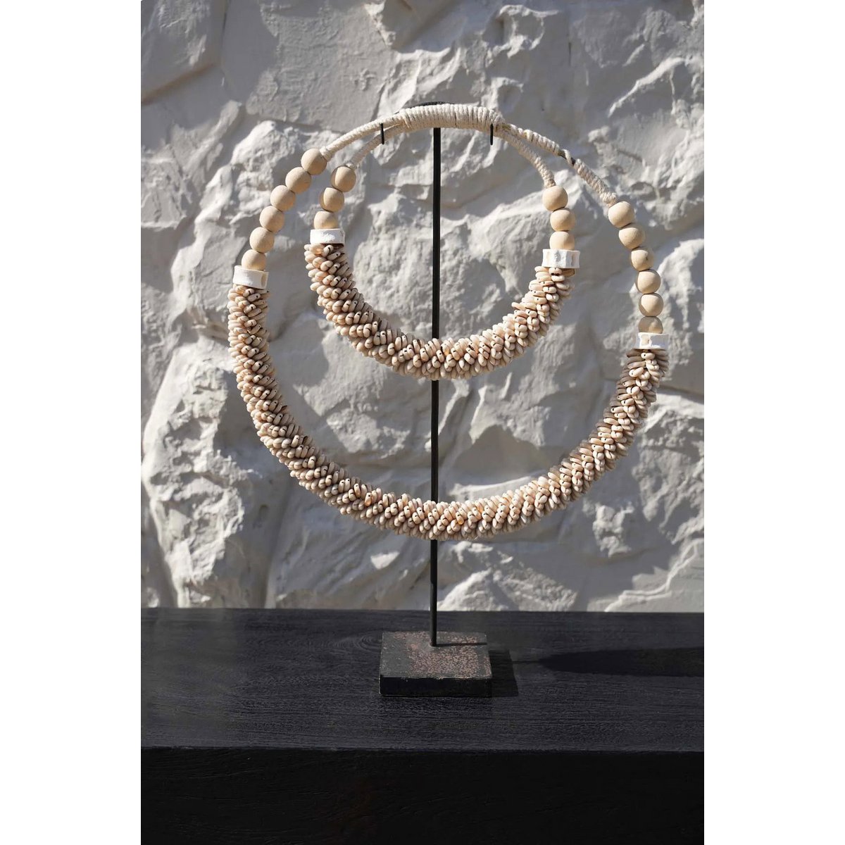 Natural Shell Necklace on Iron Stand - Coastal Decor, 18 inches