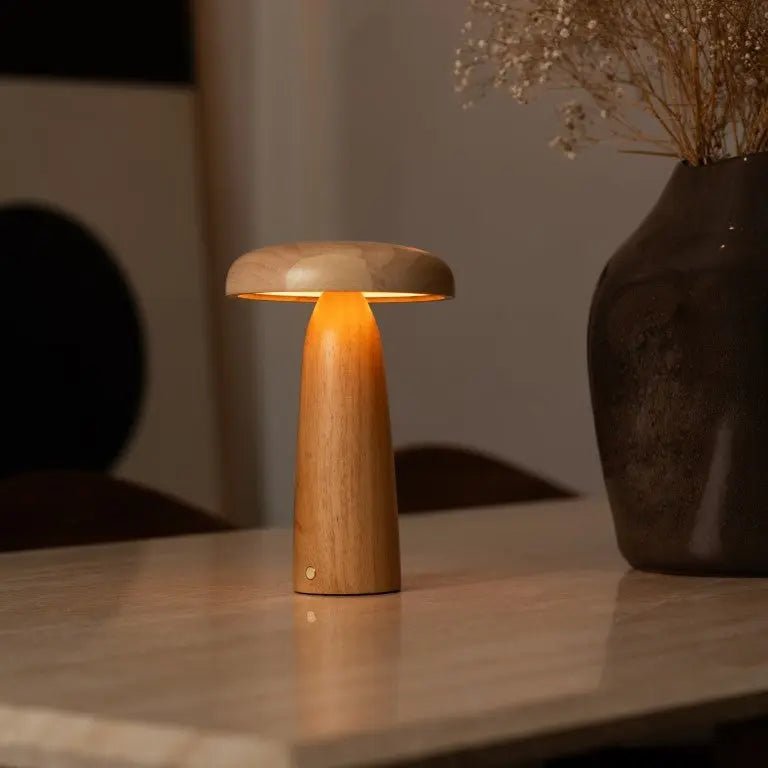 Wooden Table Lamp Light Brown | Cordless Rechargeable Dimmable