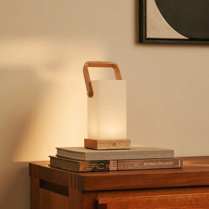 Wooden Table Lamp – Light Brown, Cordless & Rechargeable