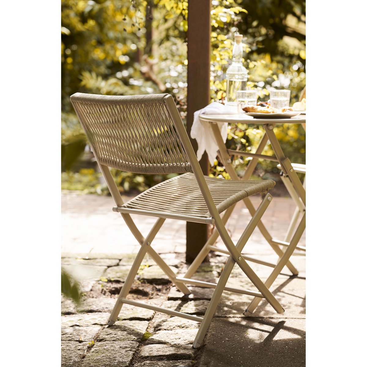 Steel Bistro Set - Taupe Polyester Garden Table & 2 Chairs