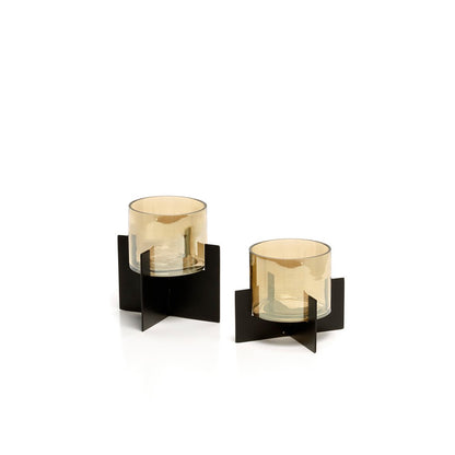 Aluminum Candle Holder - Black Hurricane Style, High