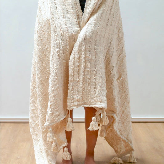 Βαμβακερή Μποέμ Κουβέρτα - Χειροποίητο Κουβερλί για Κρεβάτι ή Καναπέ - 110x200cm