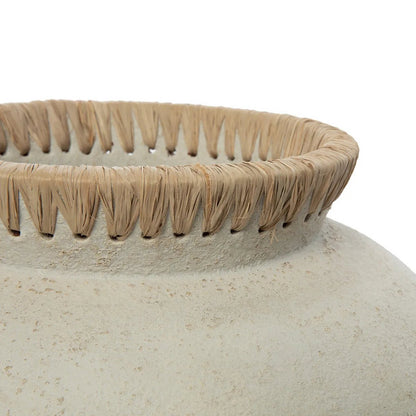 Concrete Vase with Raffia – Natural Stone Finish, Large Size