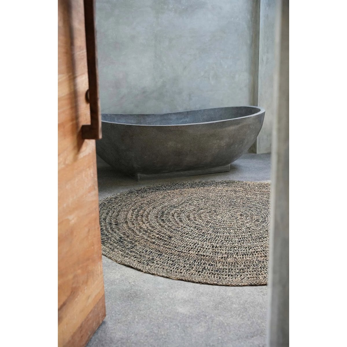 Seagrass Area Rug - Natural Black Round Carpet, 100cm