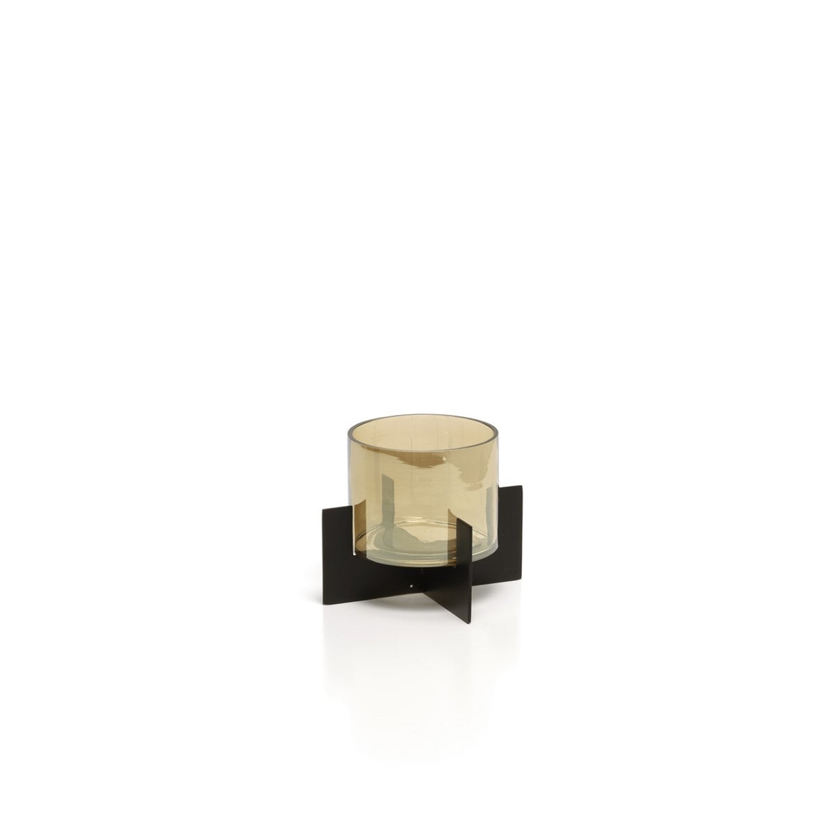 Glass Hurricane Candle Holder - Black Aluminum Base, Low