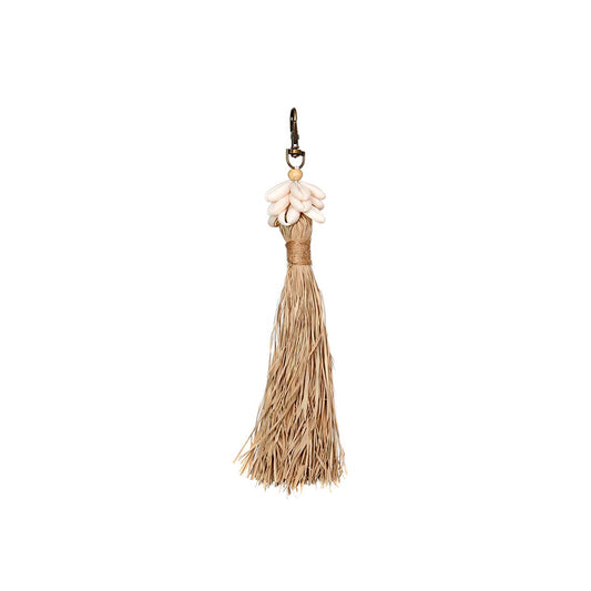 Raffia Cowrie Shell Keychain - Bohemian Tassel Keyring