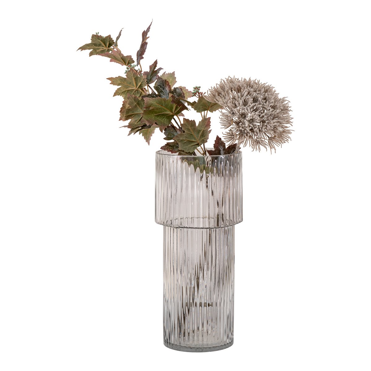 Clear Glass Vase - Modern Ribbed Design, 40 cm Tall