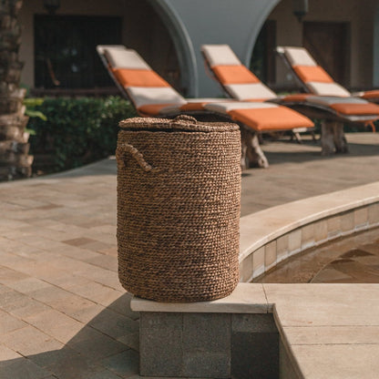 Water Hyacinth Storage Basket with Lid – Handwoven Ikat Laundry Bin