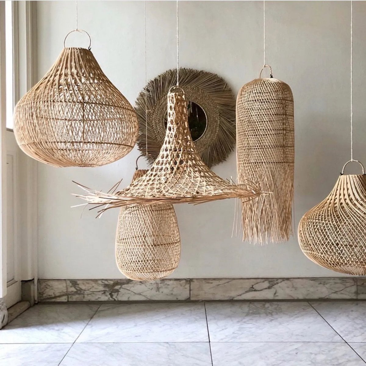 Rattan Pendant Light - Natural Woven Mykonos Style - Medium