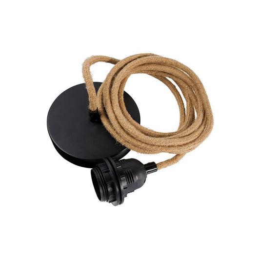 Black Ceiling Light Fitting - Natural Cotton Cord & Adjustable Drop