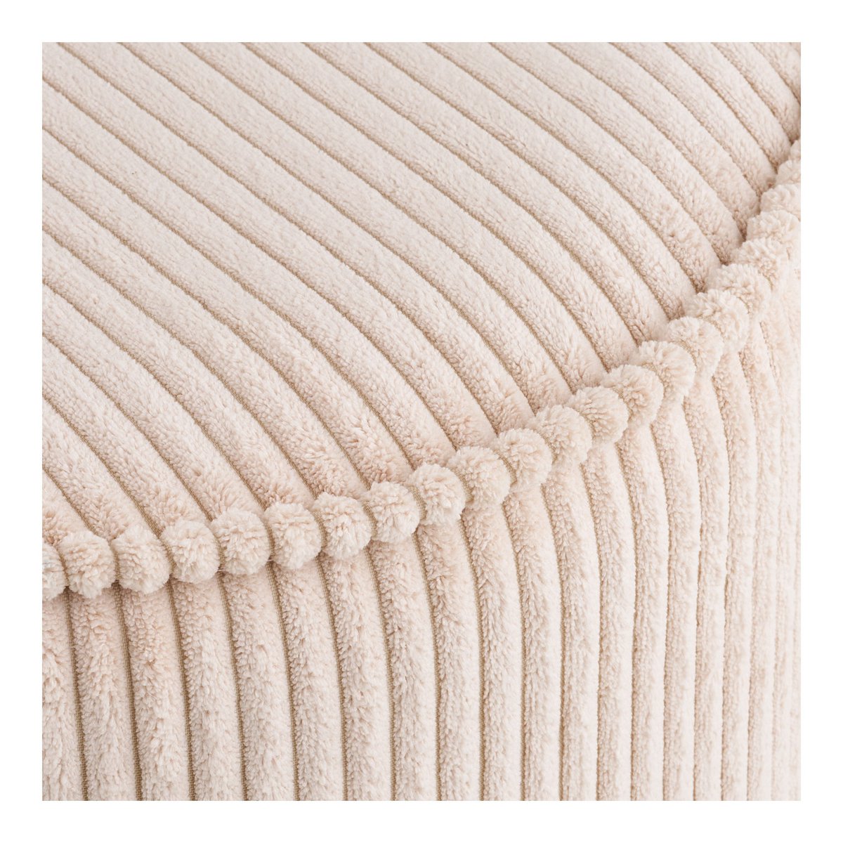 Corduroy Pouf - Beige Round Ottoman Footstool, 40x35 cm