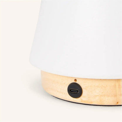 Rechargeable Table Lamp - Brown Wood & Leather, Dimmable