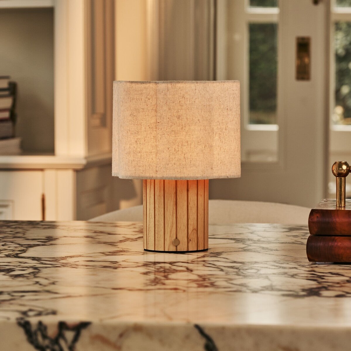 Linen Rechargeable Table Lamp - Light Brown, Cordless & Adjustable