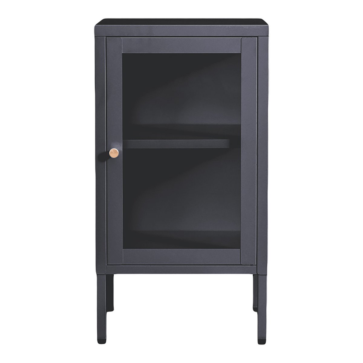 Steel and Glass Bookcase - Grey Display Cabinet, 38x35x70 cm