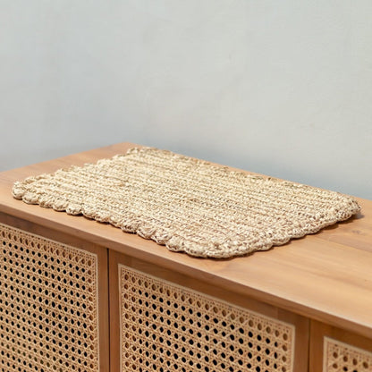 Raffia Placemat Set - Rectangular Boho Table Mats, 50x30 cm