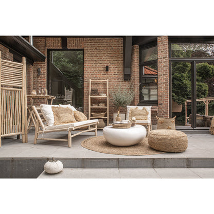 Raffia Pouffe - Natural Woven Ottoman, Round Accent Seating