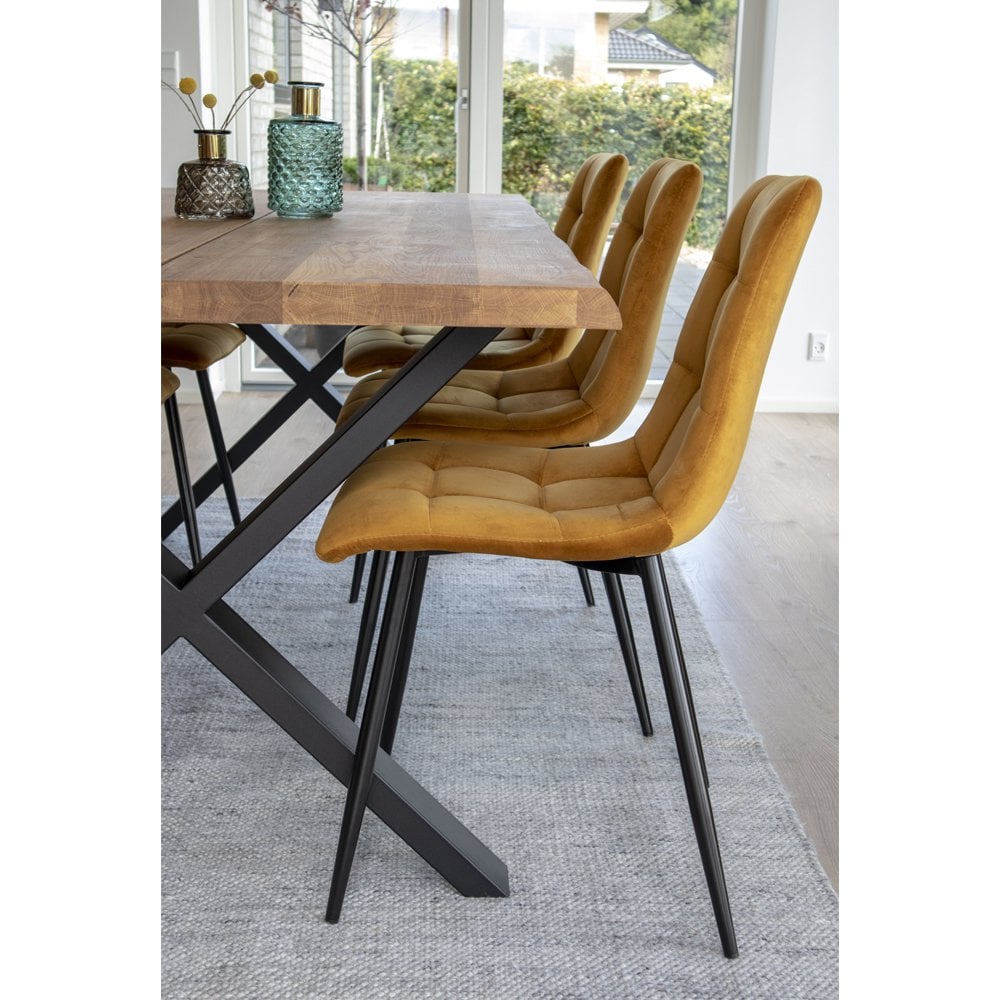 Middelfart Dining Chair - Polyester Velvet, Steel, Mustard Yellow - Set of 2