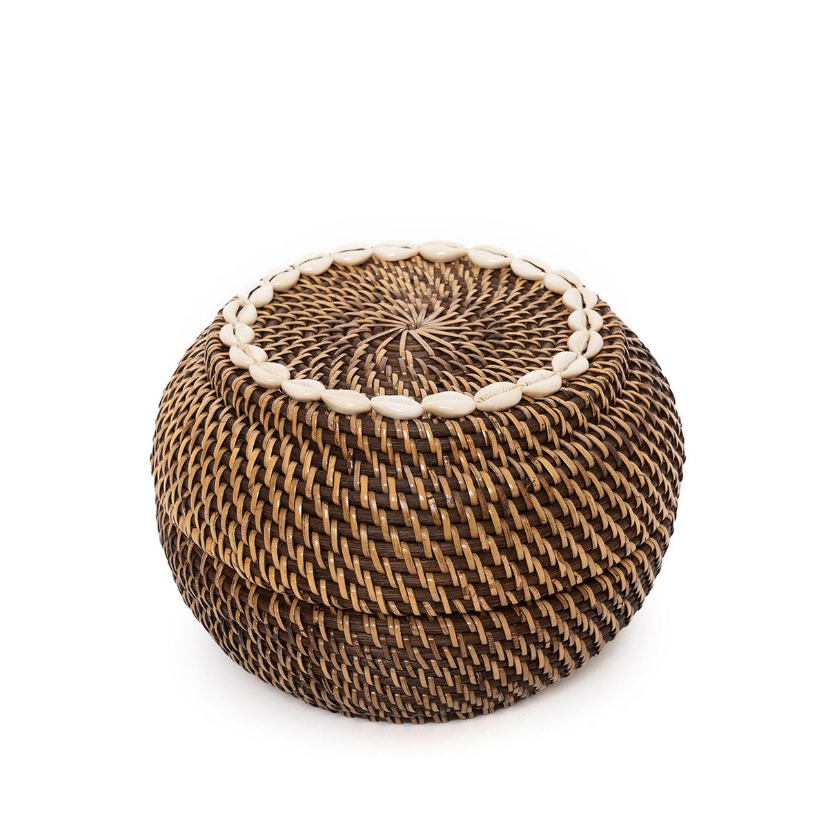 Medium Rattan Basket with Cowrie Shells for Storage