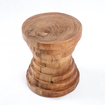 Suar Wood Stool - Natural Accent Table or Seat | Stepped Ring Design