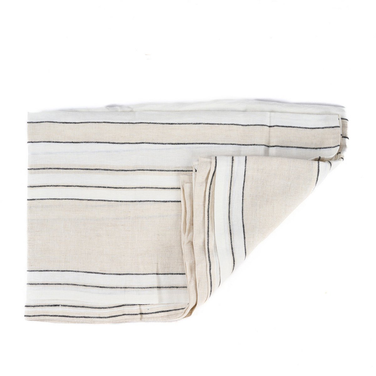 Linen Tablecloth - Natural Black White Striped Dining Table Cover 150x300
