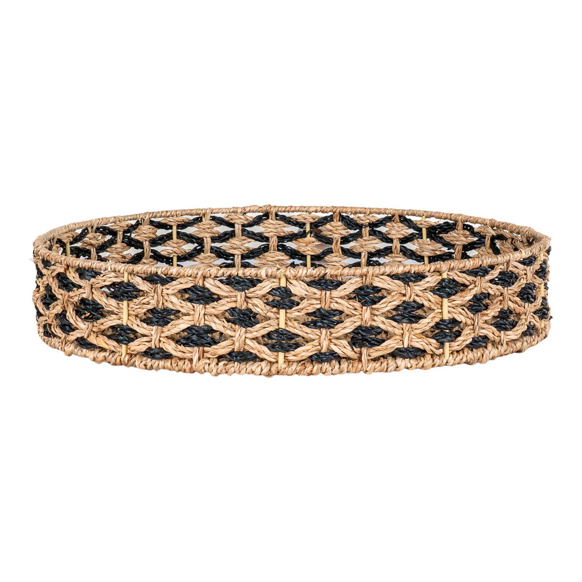 Seagrass Serving Tray - Black and Natural Woven Design - 38cm