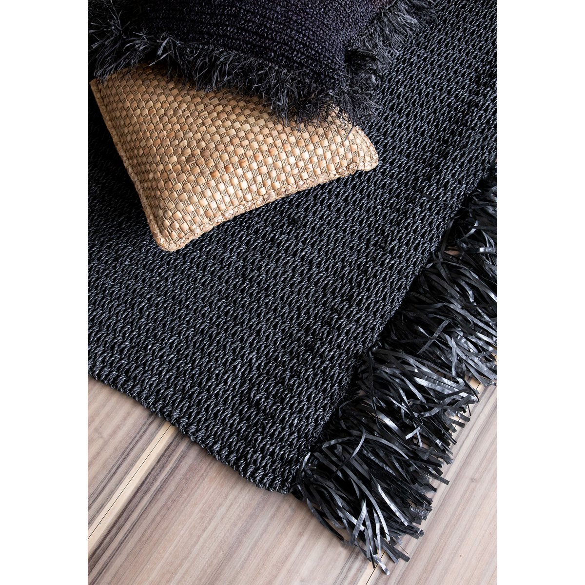 The Raffia Cushion Cover Square - Black - 40x40
