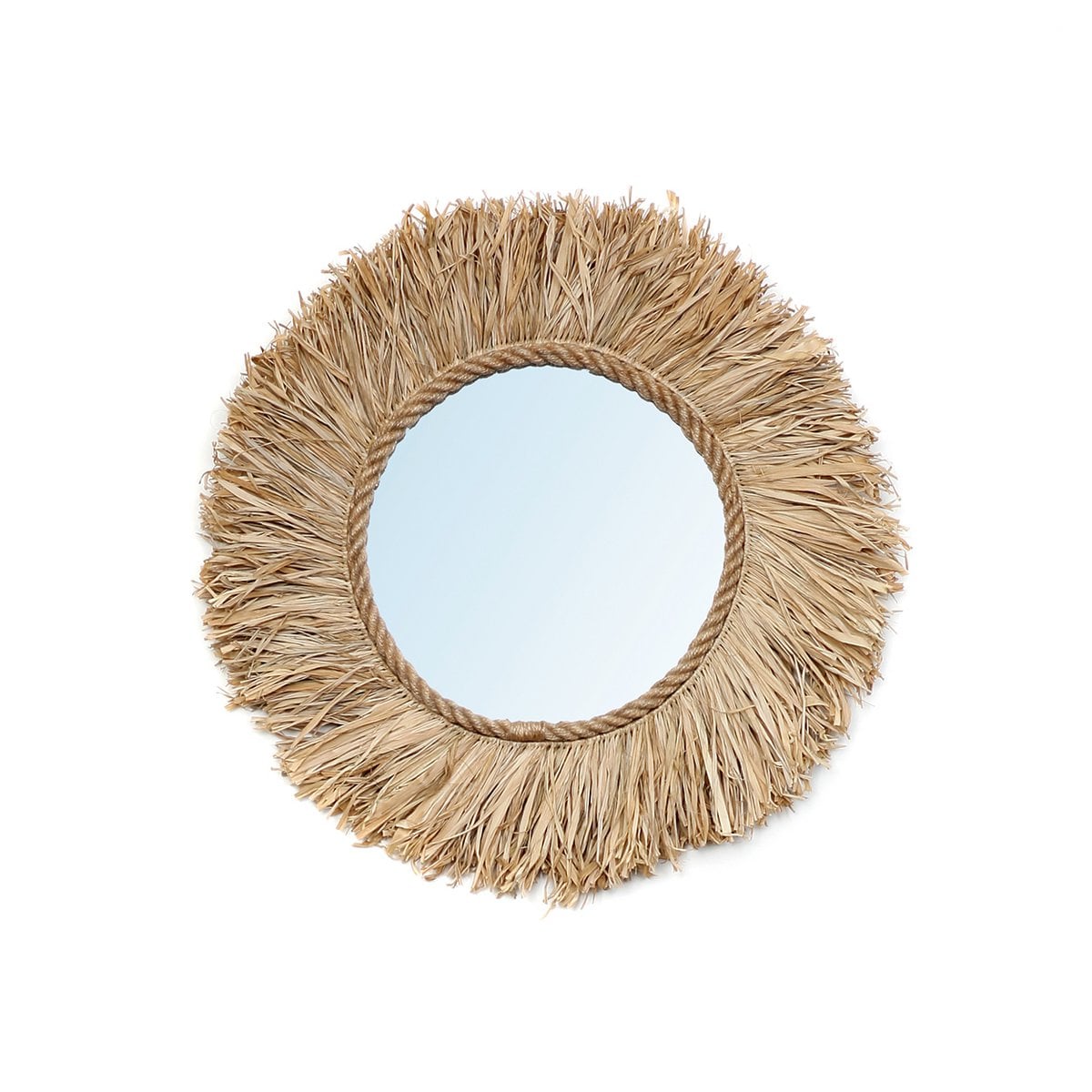 Raffia Wall Mirror - Natural Handwoven Bohemian Decor