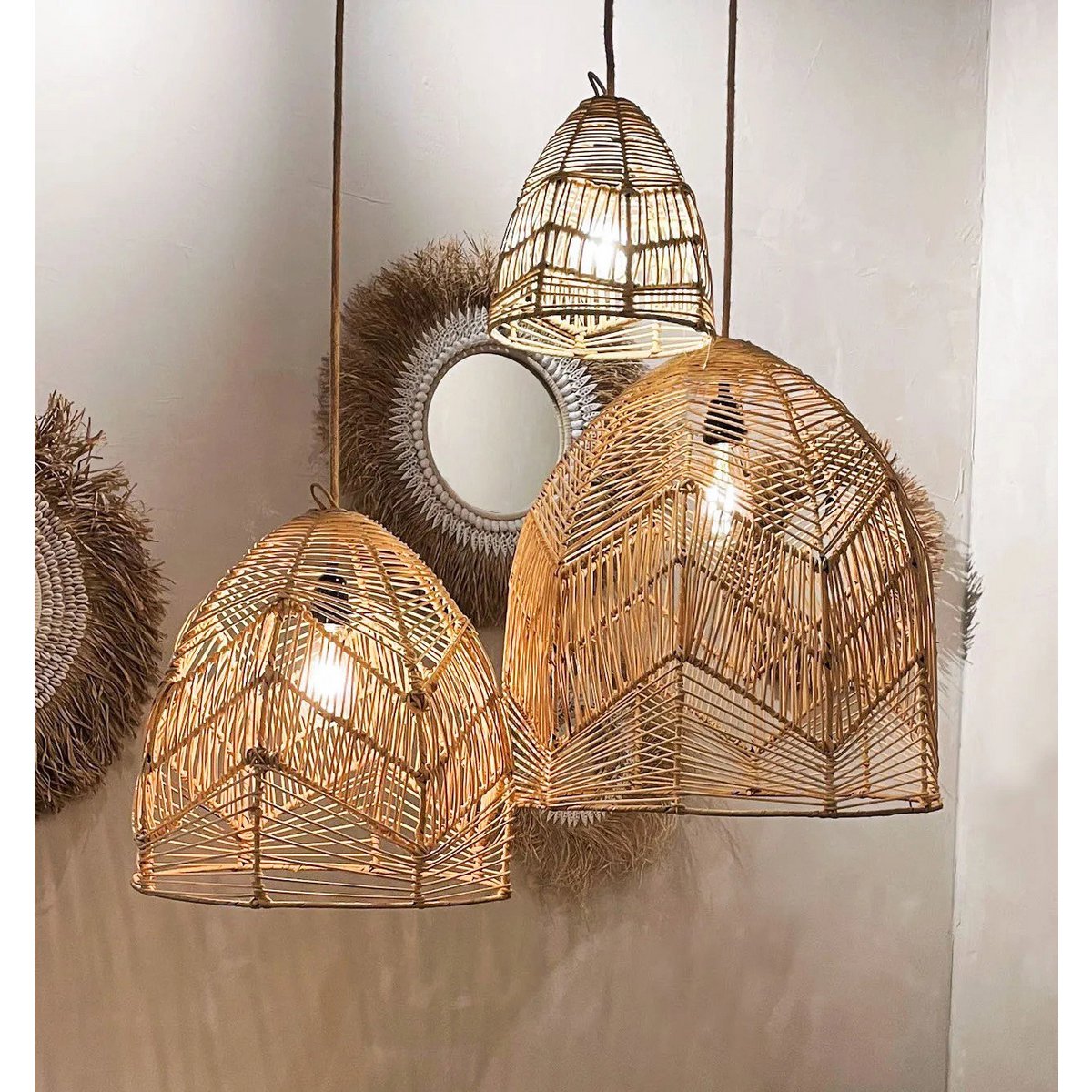 Rattan Pendant Light - Small Natural Woven Lamp for Boho Decor