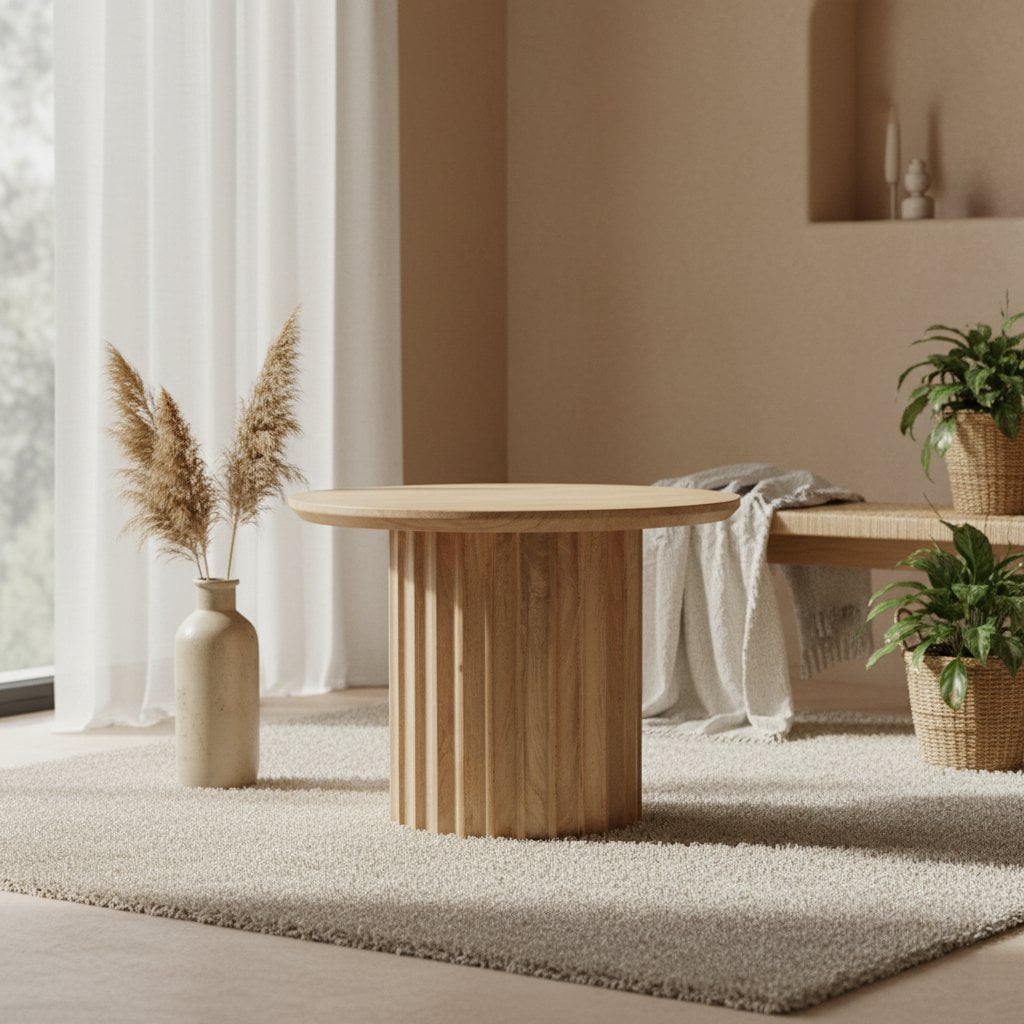 Mango Wood Side Table - Natural Bullnose Design, 55 cm