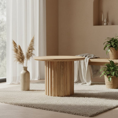 Mango Wood Side Table - Natural Bullnose Design, 55 cm