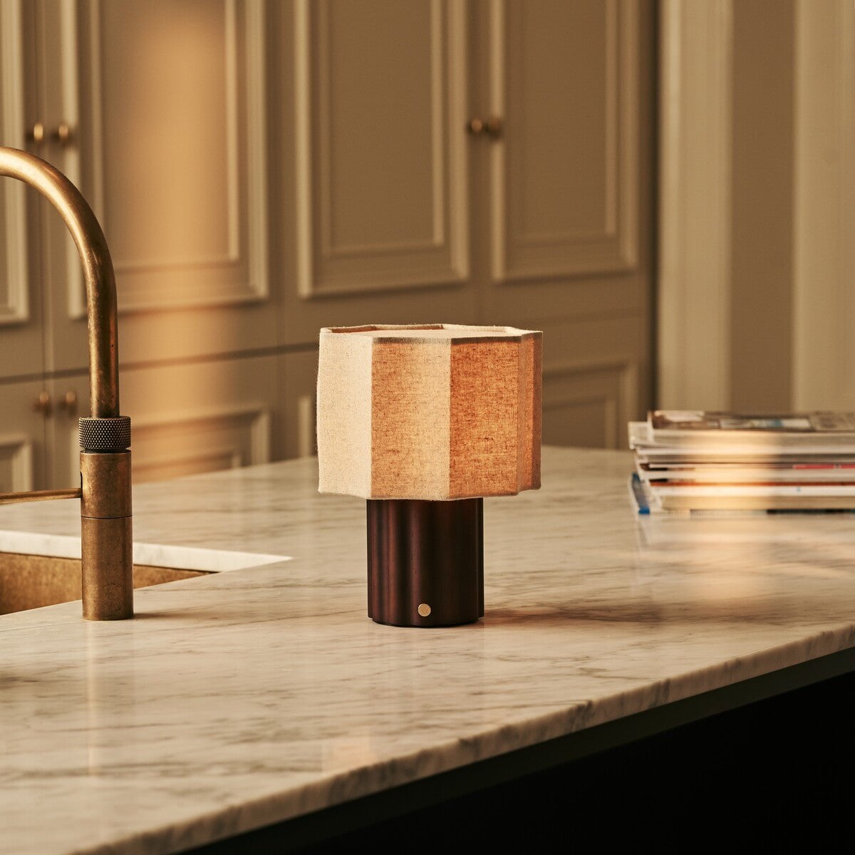 Linen Rechargeable Table Lamp - Dark Brown, Dimmable & Modular