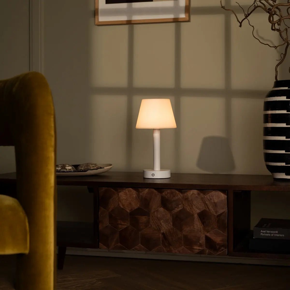 Zoë White Wooden Rechargeable Table Lamp | Dimmable, USB-C & Up to 80 Hours of Battery Life
