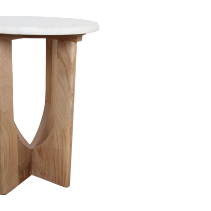 Marble Side Table - White Accent Table, Mango Wood Base, 30x30x50 cm