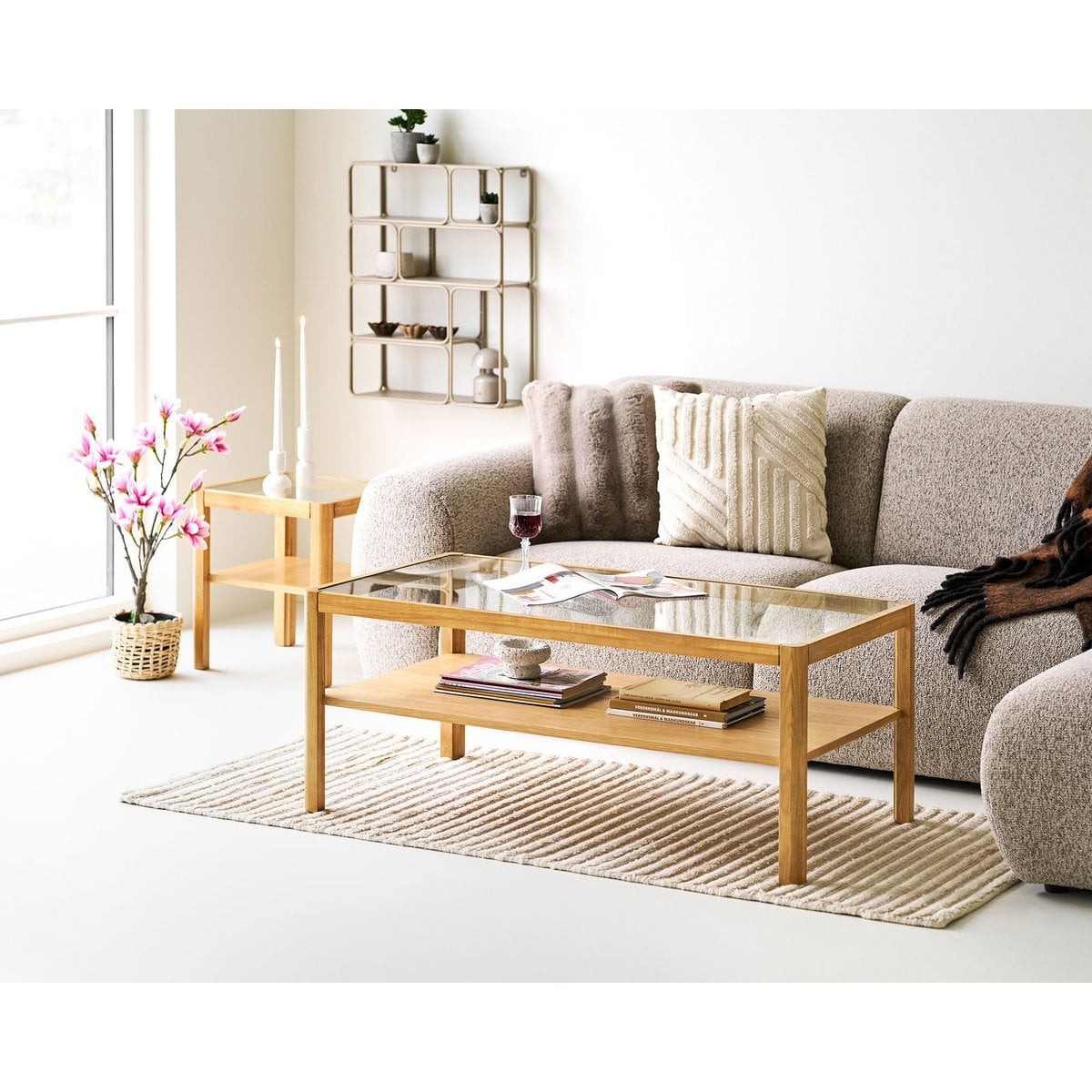 Lourmarin Side table, oak/oak veneer/tempered glass, natural, 40x40x45 cm
