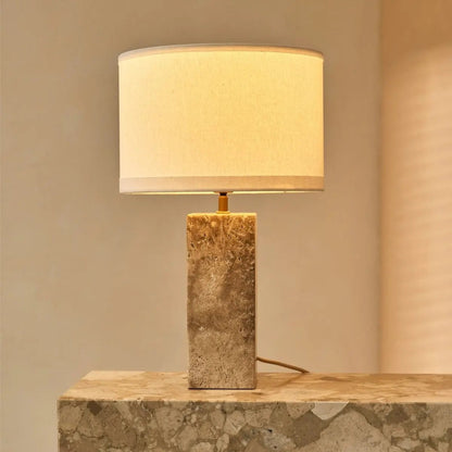 Rosie Travertinlampe | Baumwollschirm & Elegantes Design
