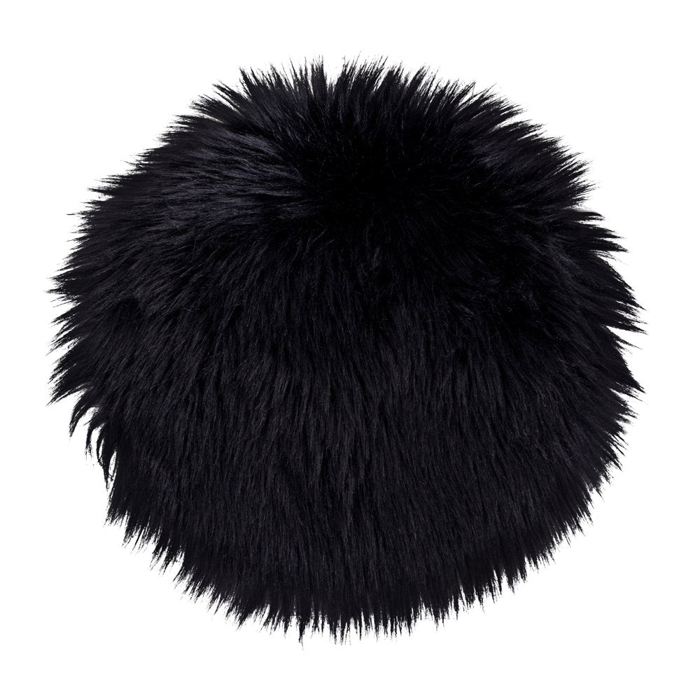 Faux Lambskin Seat Cushion - Black Polyester Round Pad, 35cm
