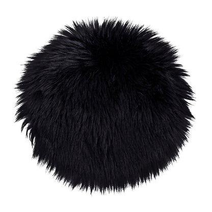 Faux Lambskin Seat Cushion - Black Polyester Round Pad, 35cm