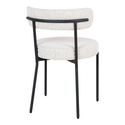 White Bouclé Dining Chairs - Set of 2 with Black Metal Legs