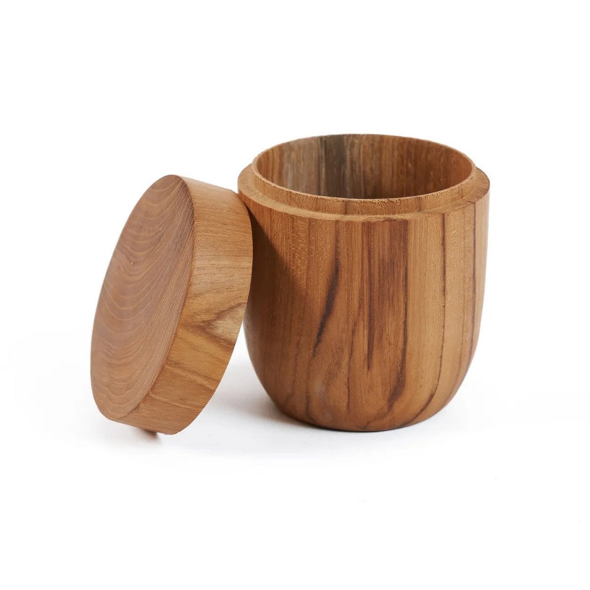 Teak Wood Storage Jar – Low Profile Natural Accent Piece, Medium