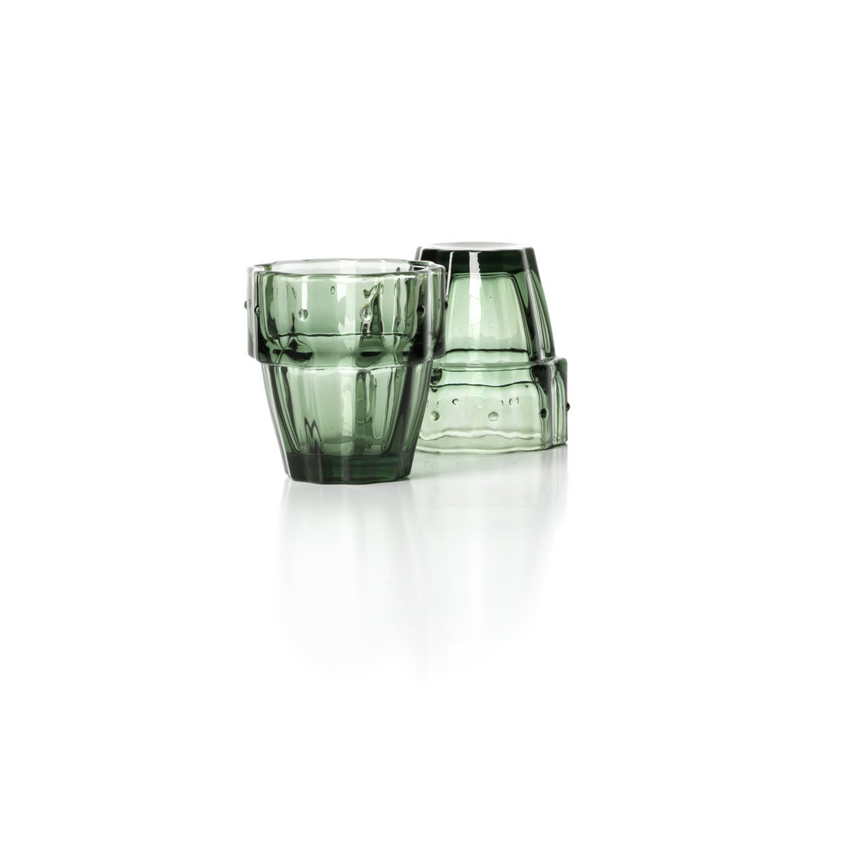 Green Stackable Water Glasses - Cactus Design, Set of 4