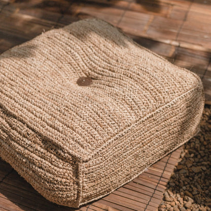 Raffia Pouf Beanbag - Hand Knitted Ottoman, Natural Fiber, Java