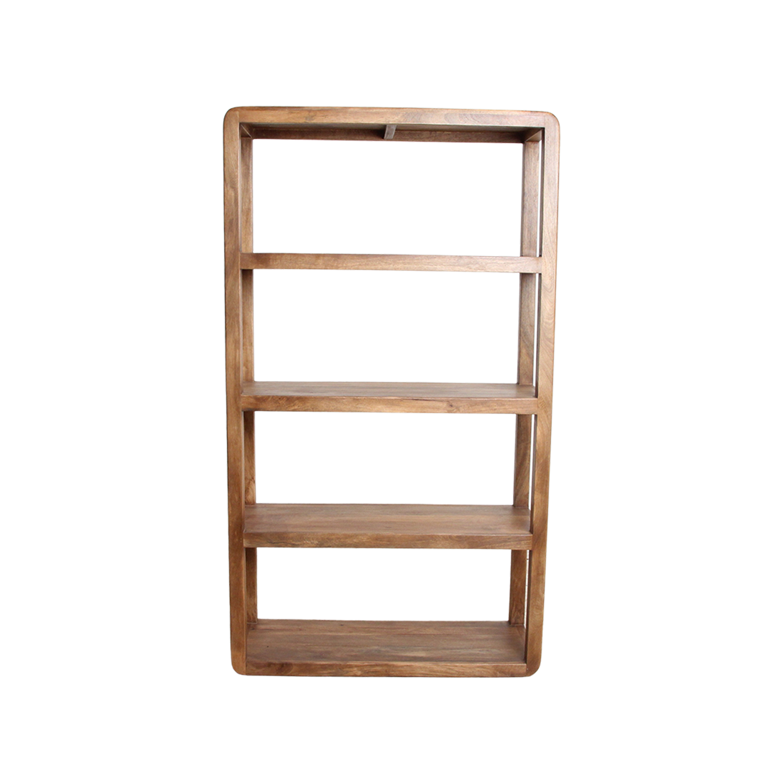 Mango Wood Bookcase - 5-Shelf Bullnose Rack for Home Storage