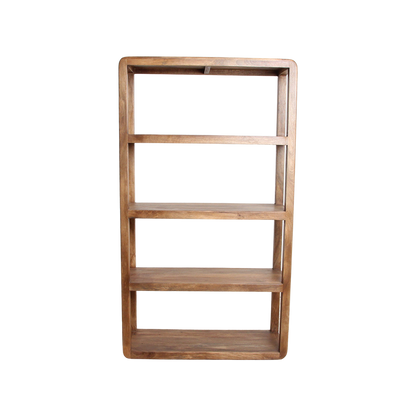 Mango Wood Bookcase - 5-Shelf Bullnose Rack for Home Storage