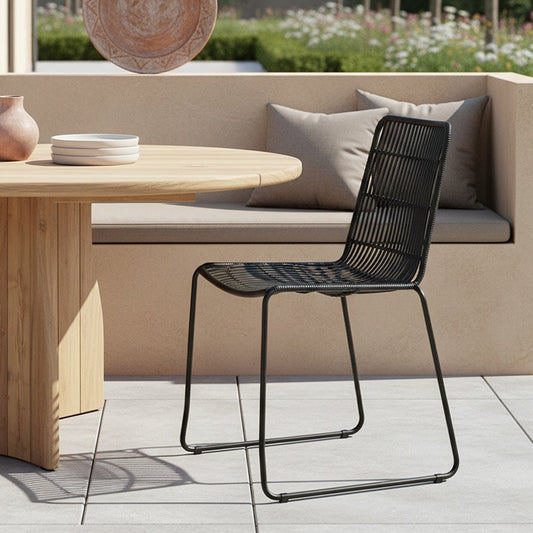 Rattan Garden Chair - Slim Black Metal Frame Outdoor Seating
