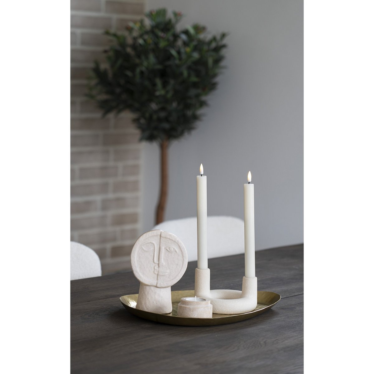 Ceramic Candle Holder - Beige Modern Candelabra - 13x8.5 cm