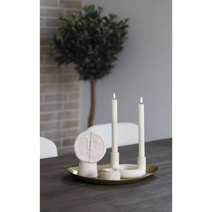 Ceramic Candle Holder - Beige Modern Candelabra - 13x8.5 cm