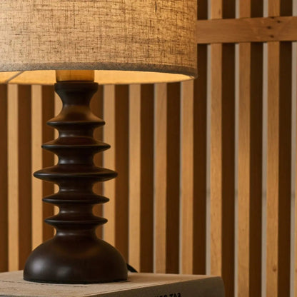 Bodhi Dark Brown Wooden Lamp with Beige Lampshade – Elegant Lighting for Any Room