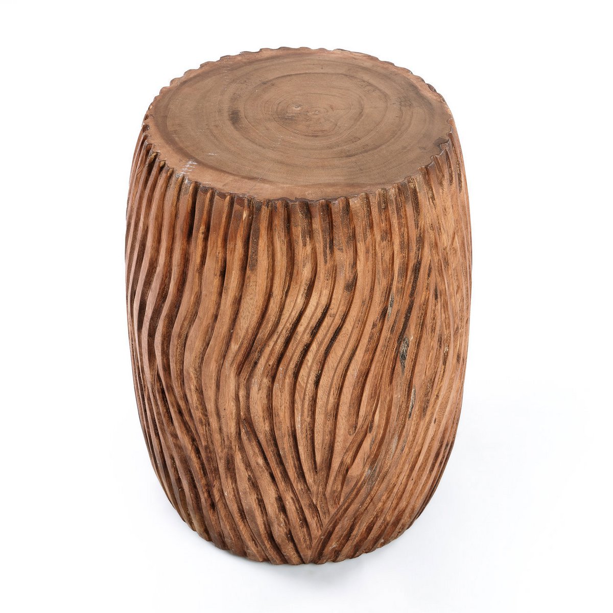 Natural Wood Stool - Hand Carved Accent Stool or Side Table